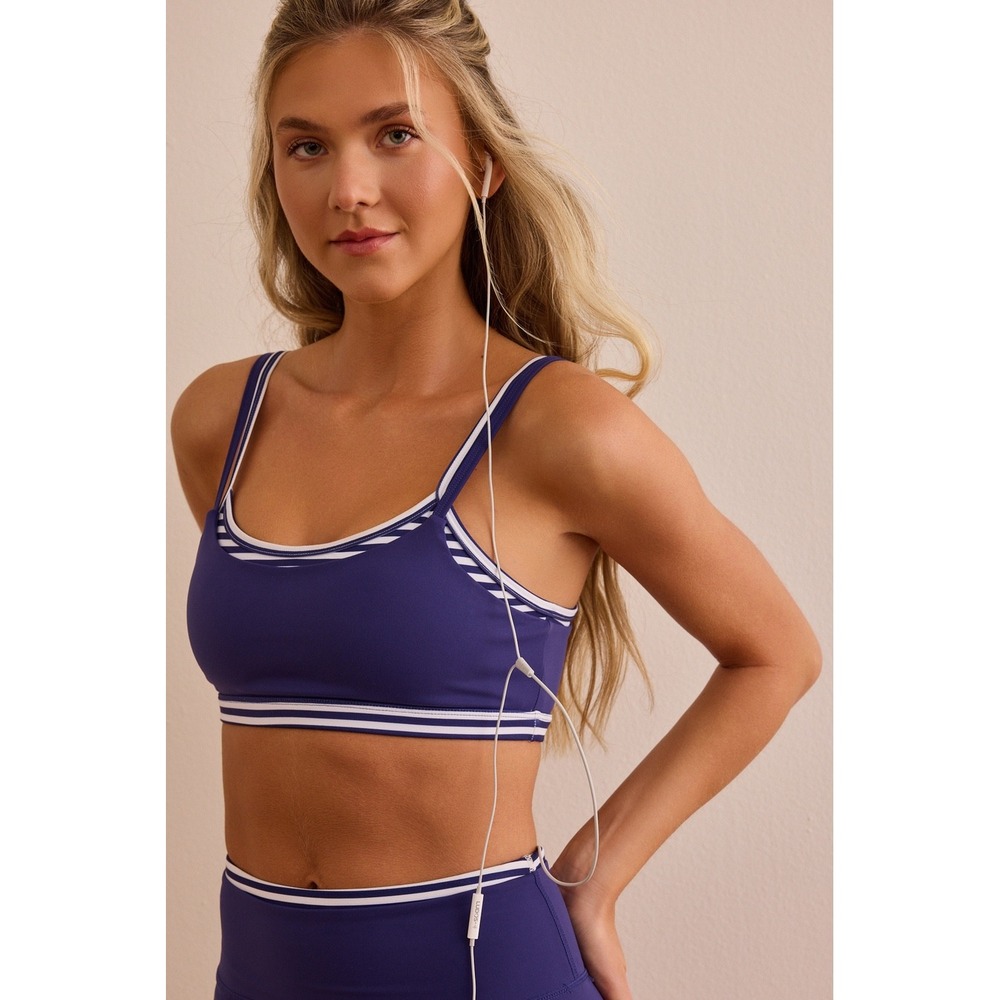 AS Revival Navy Blue Striped Layered Sports Bra Adjustable Straps Size XL NWT